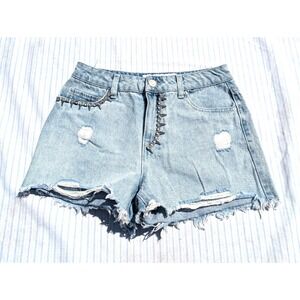 Indigo Rein Women's 5 Cotton Distressed Shorts Blue Jeans Denim Summer Pockets